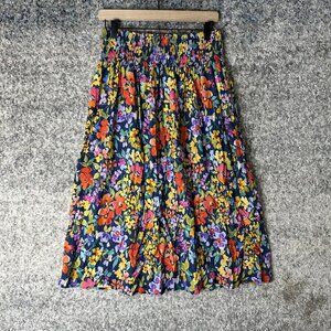 Velvet By Graham & Spencer Skirt Womens 4 Navy Floral Print‎ Midi Smocked Waist